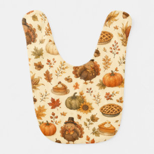 Cute Thanksgiving Watercolor Pattern with Turkeys Baby Bib