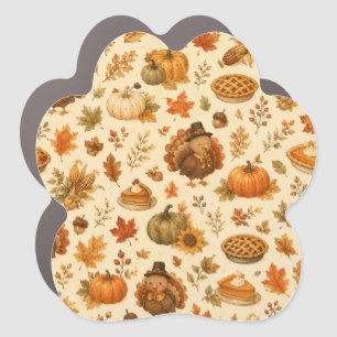 Cute Thanksgiving Watercolor Pattern with Turkeys Car Magnet