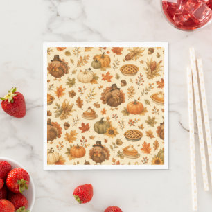 Cute Thanksgiving Watercolor Pattern with Turkeys Napkins