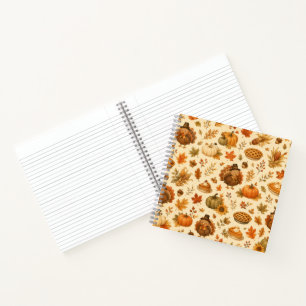 Cute Thanksgiving Watercolor Pattern with Turkeys Notebook