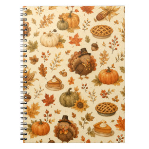 Cute Thanksgiving Watercolor Pattern with Turkeys Notebook