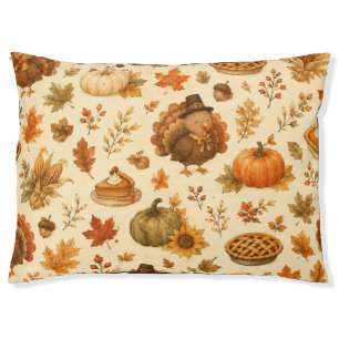 Cute Thanksgiving Watercolor Pattern with Turkeys Pet Bed