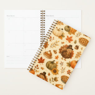 Cute Thanksgiving Watercolor Pattern with Turkeys Planner