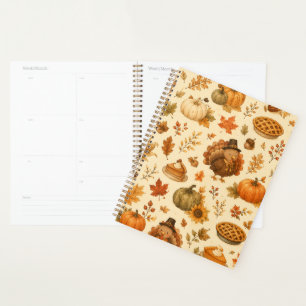 Cute Thanksgiving Watercolor Pattern with Turkeys Planner