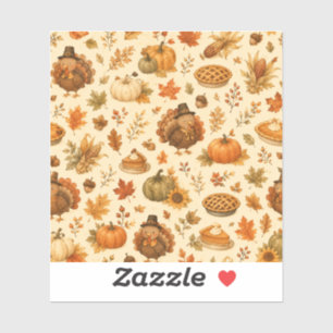 Cute Thanksgiving Watercolor Pattern with Turkeys Sticker