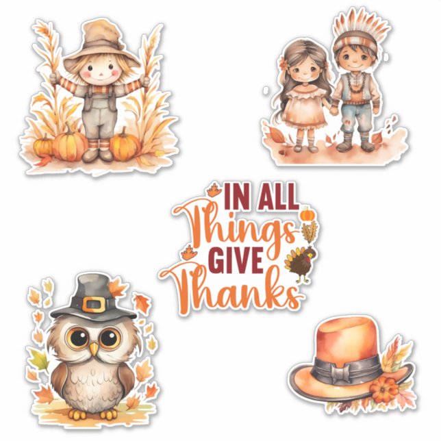 Cute Thanksgiving Watercolor Stickers (Front)