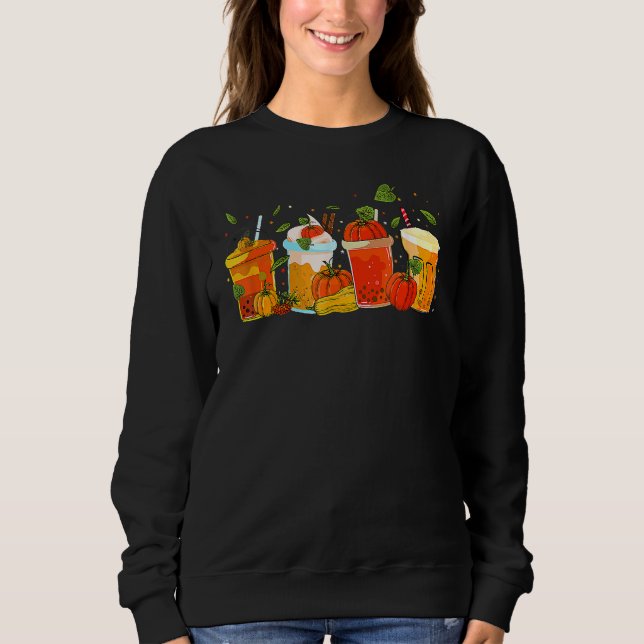 Cute Thanksgiving With Drink And Pumpkin Men Women Sweatshirt (Front)