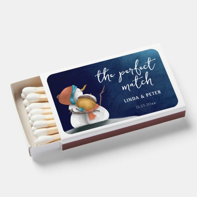 Cute The Perfect Match Winter Wedding Matchboxes (Front Open)