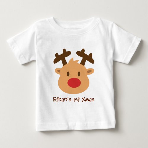 Cute the red nosed reindeer 1st Xmas Baby T_Shirt
