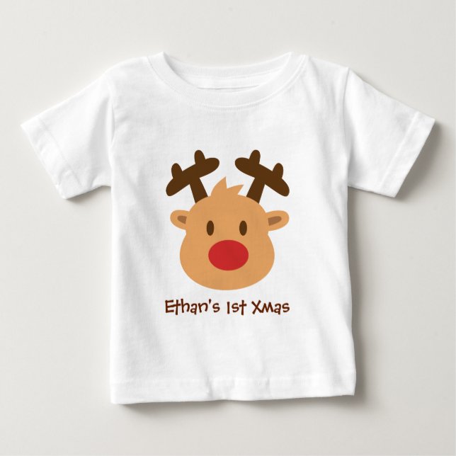 Cute the red nosed reindeer 1st Xmas Baby T-Shirt (Front)