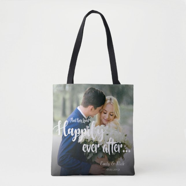 Cute They Lived Happily Ever After Photo Wedding Tote Bag (Front)