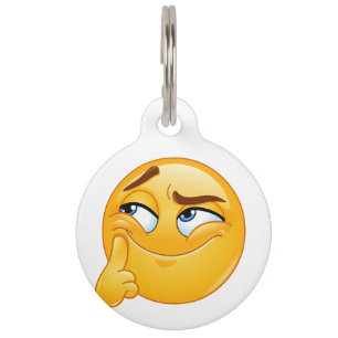 Cute Thinking Emoji Funny Smirking Face Keychain Pet ID Tag
