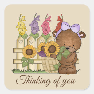 Cute Thinking of you bear add message Square Sticker