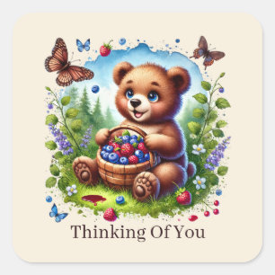cute thinking of you bear customizable square sticker