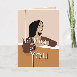 Cute Thinking of You Cartoon Letterpress Thank You Card