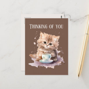 Cute Thinking of you coffee cat Postcard
