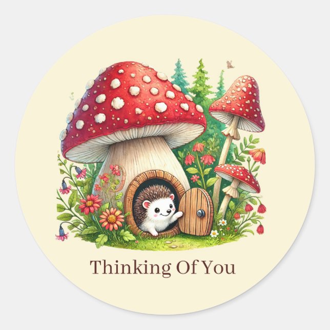 cute thinking of you customizable hedgehog classic round sticker (Front)