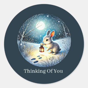 cute thinking of you customizable Winter rabbit Classic Round Sticker