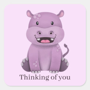 Cute thinking of you hippo square sticker