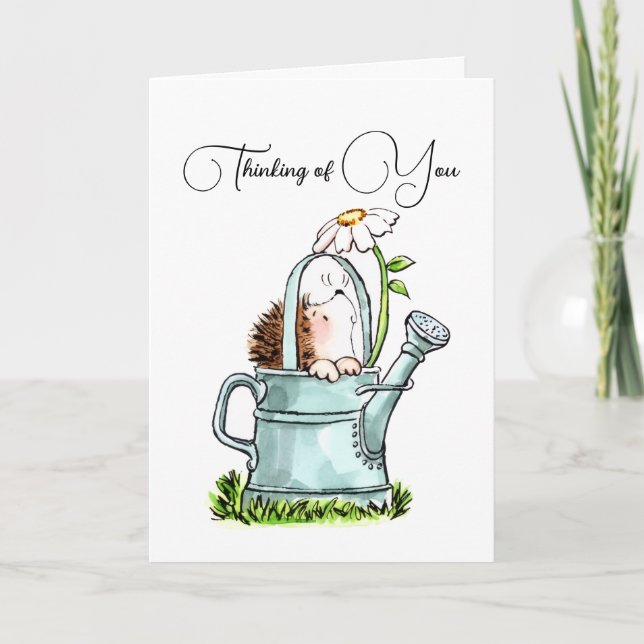 Cute Thinking of You Notecard with Hedgehog (Front)