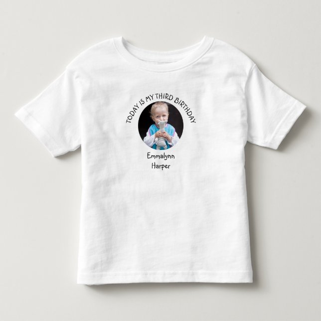 Cute Third B-day Name Round Photo Birthday Party Toddler T-shirt (Front)