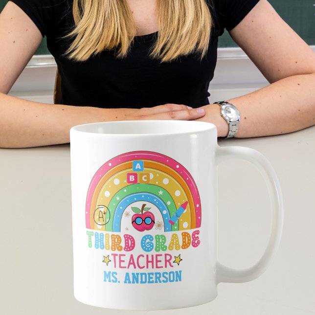 Cute Third Grade Teacher Personalized Colorful Coffee Mug (Creator Uploaded)
