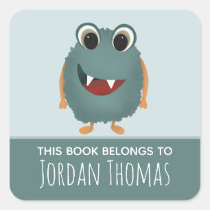 Cute 'This Book Belongs' Blue Monster Bookplate