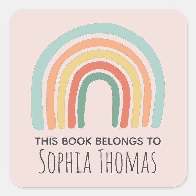 Cute 'This Book Belongs' Boho Rainbow Bookplate (Front)