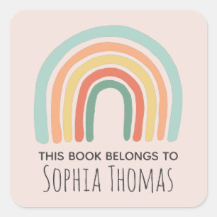 Cute 'This Book Belongs' Boho Rainbow Bookplate