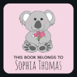 Cute 'This Book Belongs' Koala Name Kids Bookplate<br><div class="desc">These gorgeous kids bookplate 'this book belongs' stickers features a beautiful,  hand drawn koala bear cartoon with flowers and a pink background. This lovely design also features a place for you to add your girl's name. The perfect Australia wildlife design for your little one's school supplies!</div>
