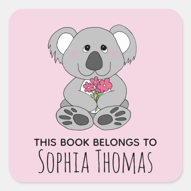 Cute 'This Book Belongs' Koala Name Kids Bookplate (Front)