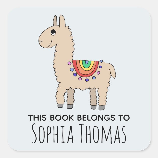 Cute 'This Book Belongs' Llama Name Kids Bookplate (Front)