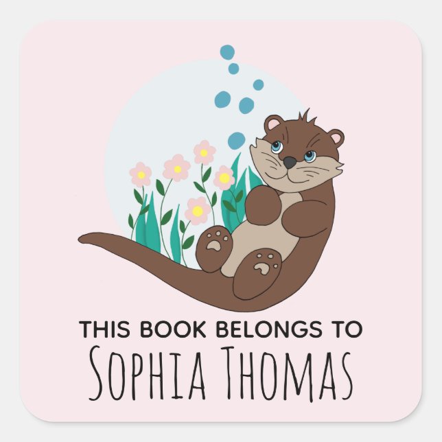 Cute 'This Book Belongs' Otter Name Kids Bookplate (Front)