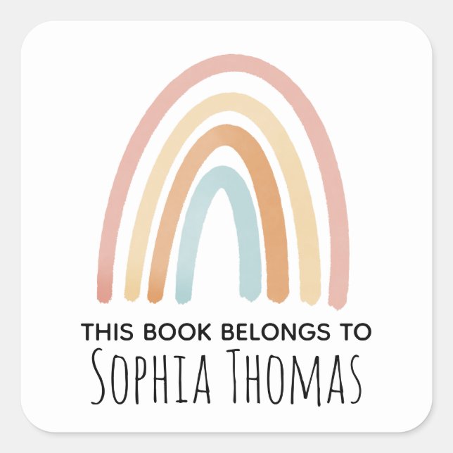 Cute 'This Book Belongs' Rainbow Kids Bookplate (Front)