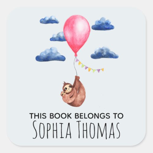 Cute This Book Belongs Sloth Name Kids Bookplate