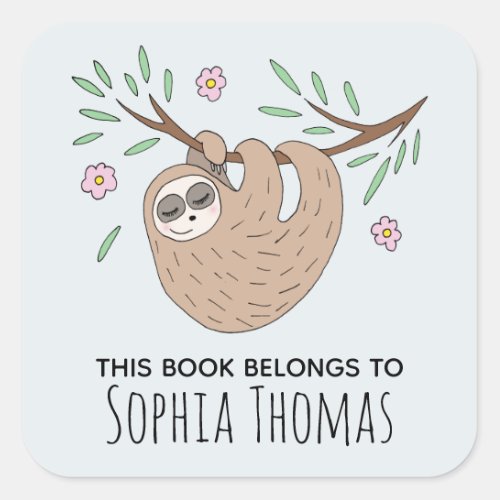 Cute This Book Belongs Sloth Name Kids Bookplate