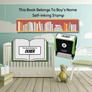 Cute This Book Belongs To Boy's Name Self-inking Stamp