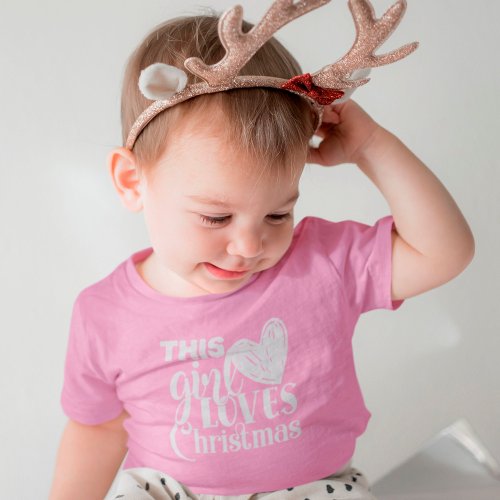Cute This Girl Loves Christmas Typography Heart Baby T_Shirt
