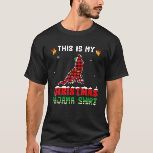 Cute This Is My Christmas Lights Pajama Wolf Red P T_Shirt