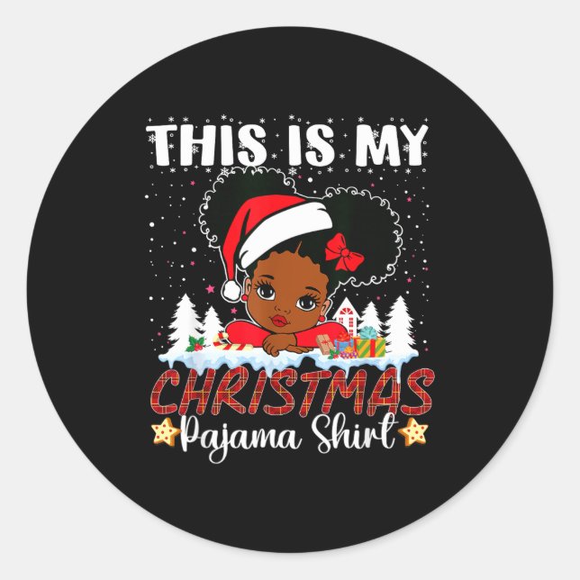Cute This Is My Christmas Pajama Black African Ame Classic Round Sticker (Front)