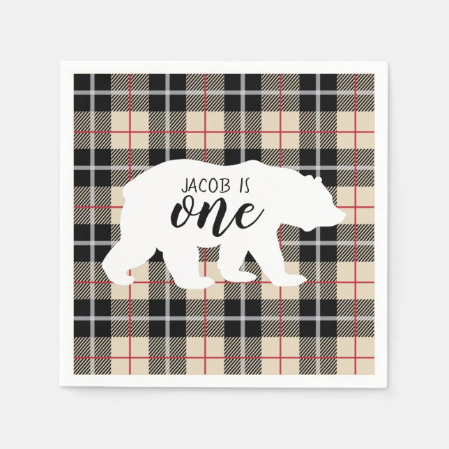 Cute Thomson Camel Pattern Bear 1st Birthday Party Napkins (Front)