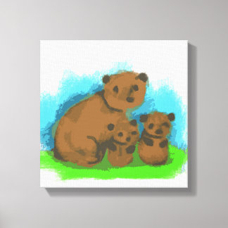Cute Three Bears Family Canvas Art