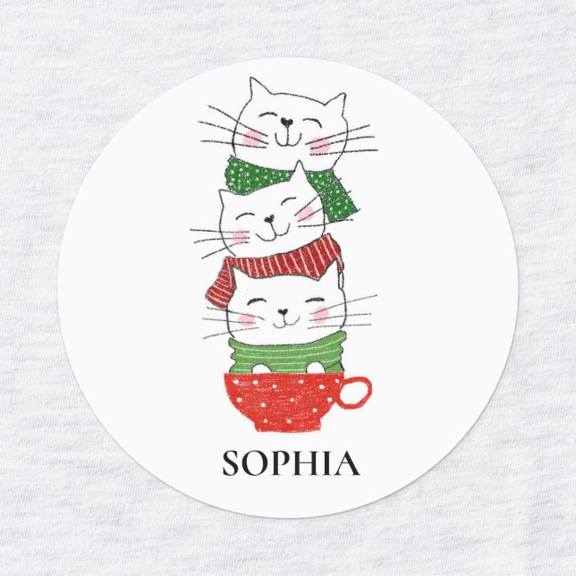 Cute Three Cats Stacked Cup Holiday Scarves Custom Kids' Labels (Design 1)
