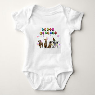 Cute Three Dogs Wishing Happy New Year 2016 Baby Bodysuit