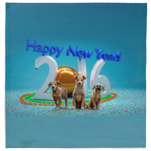Cute Three Dogs Wishing Happy New Year 2016 Cloth Napkin