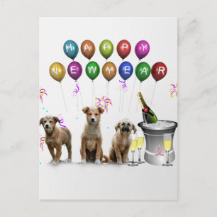 Cute Three Dogs Wishing Happy New Year 2016 Holiday Postcard