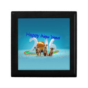 Cute Three Dogs Wishing Happy New Year 2016 Jewelry Box