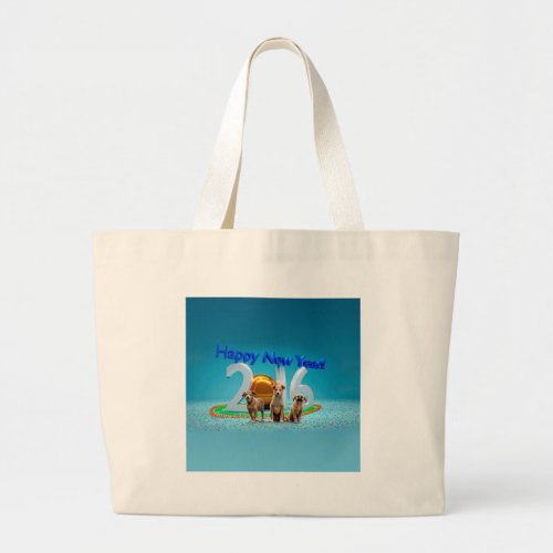 Cute Three Dogs Wishing Happy New Year 2016 Large Tote Bag
