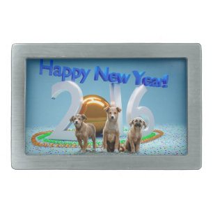 Cute Three Dogs Wishing Happy New Year 2016 Rectangular Belt Buckle