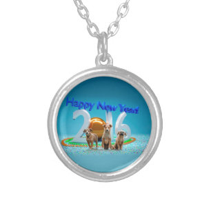 Cute Three Dogs Wishing Happy New Year 2016 Silver Plated Necklace